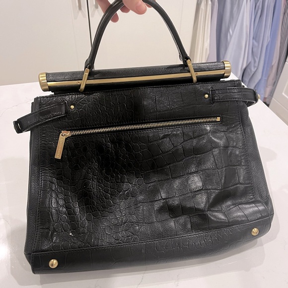 BCBG MaxAzria Gorgeous Leather Black Satchel Purse - Picture 2 of 15